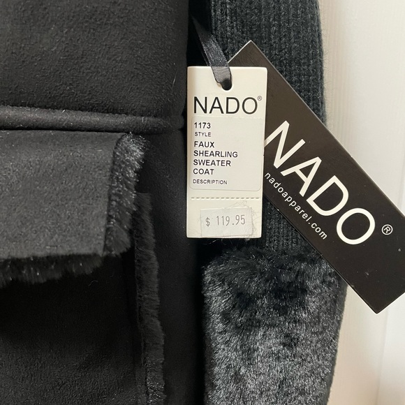 New NADO Faux Shearling Sweater Coat style 1173 Black - Picture 3 of 3